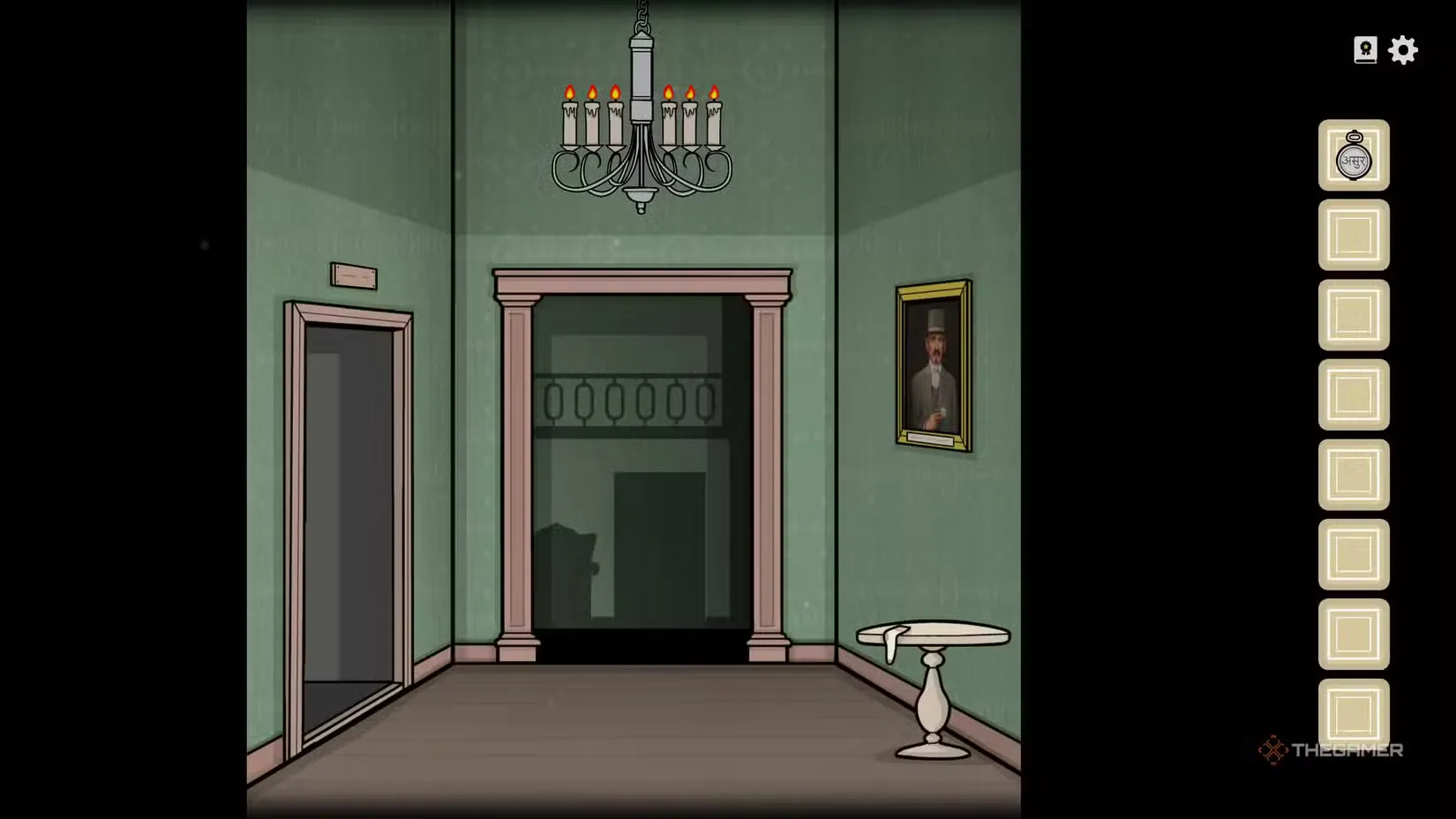 The hallway with a sock on the table in Servant of the Lake.