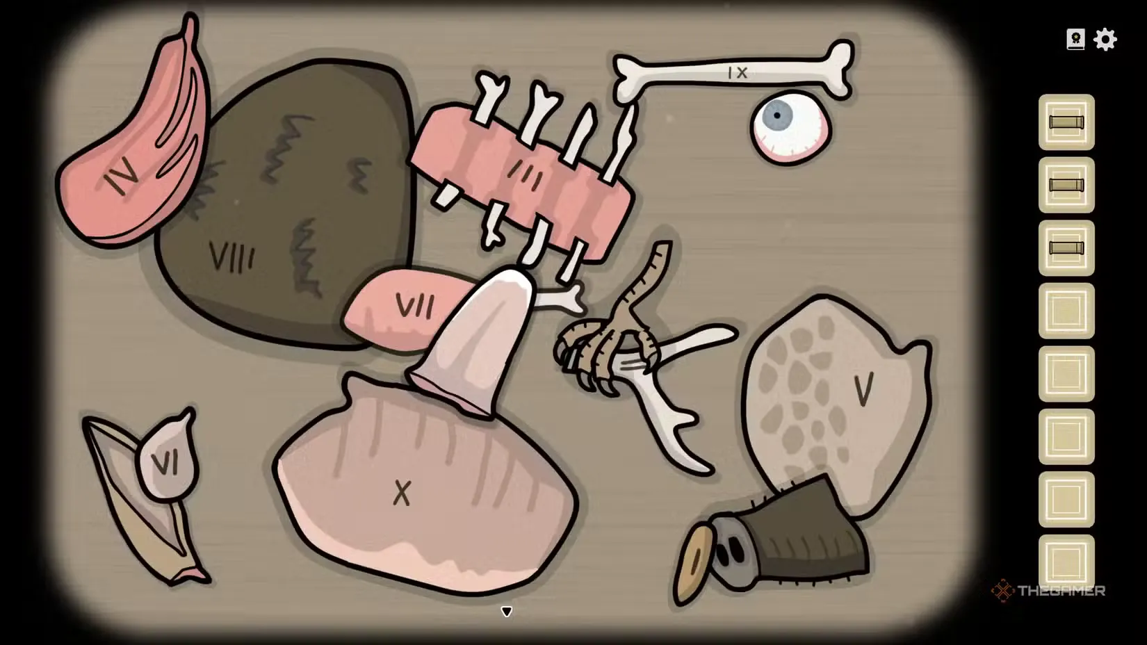The animal body part puzzle in Servant of the Lake.