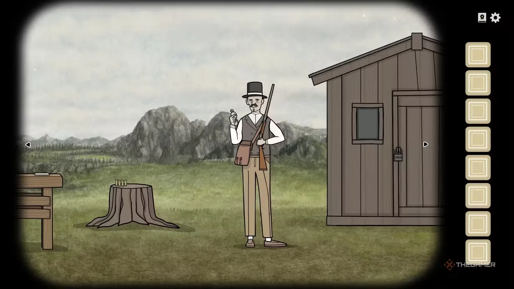 Aldous with his rifle in Servant of the Lake.