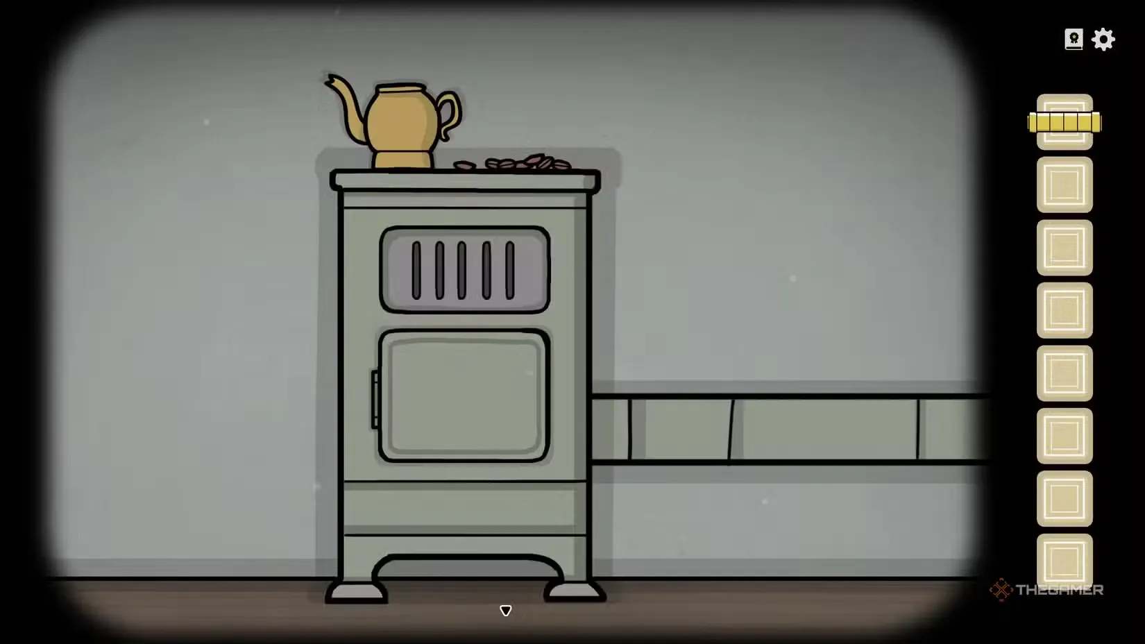 The coffee beans on the stove in Servant of the Lake.