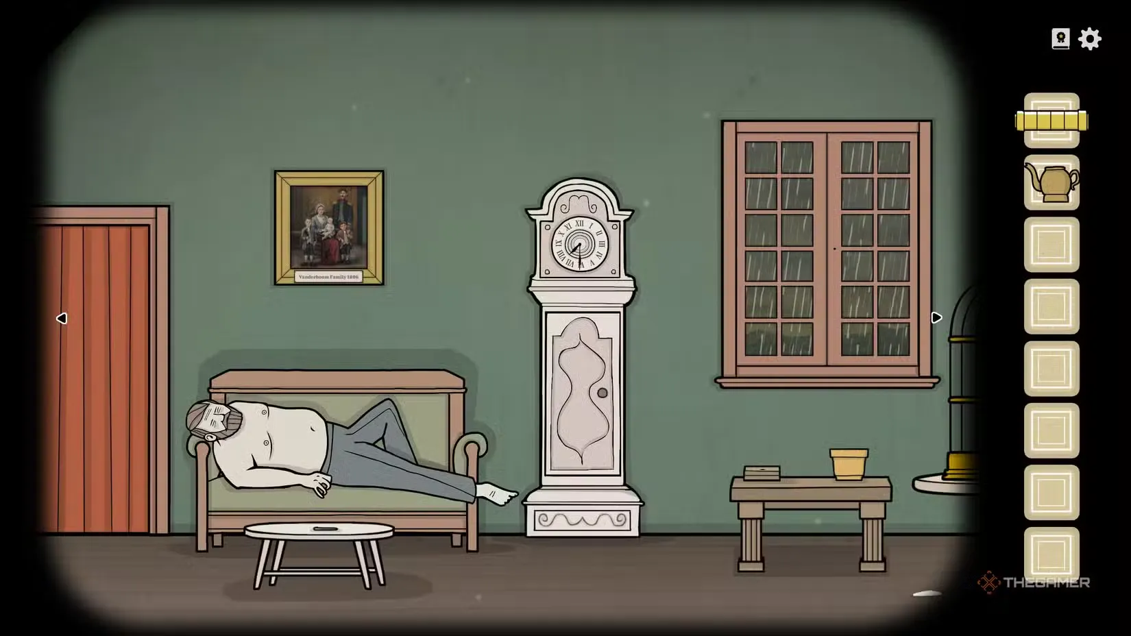 William asleep on the couch in Servant of the Lake.
