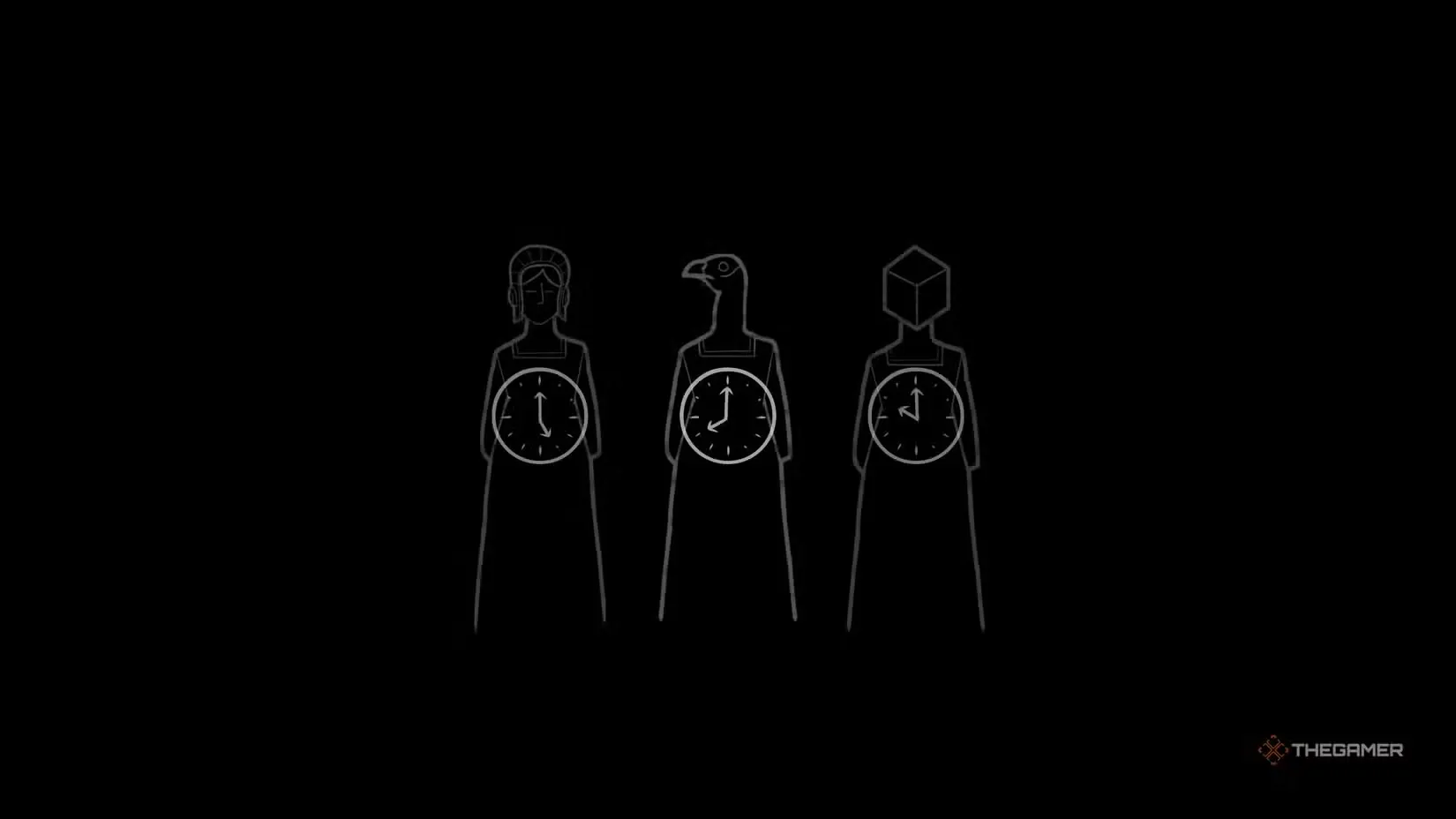 All three statues and their clocks in Servant of the Lake.
